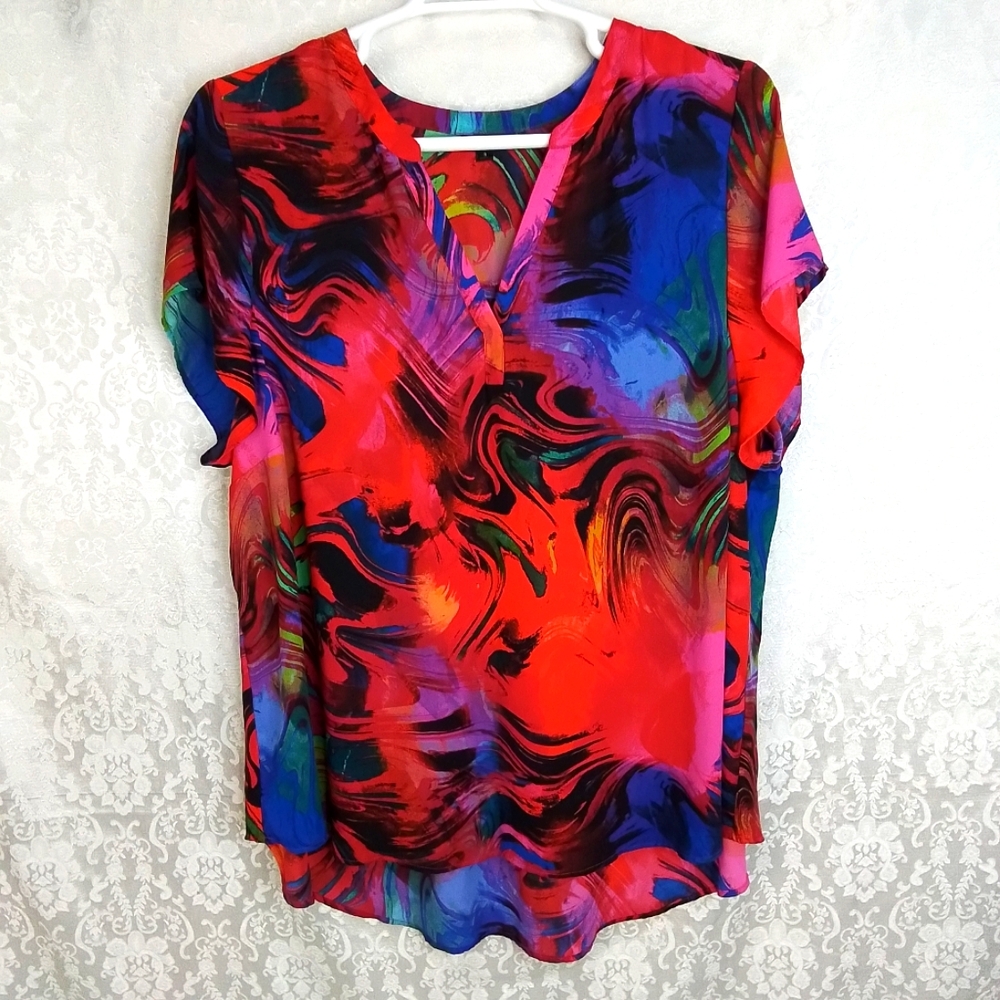 Torrid 3 pretty bright colored short sleeved V neck tunic 3X